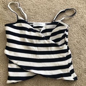 Navy and white striped wrap top